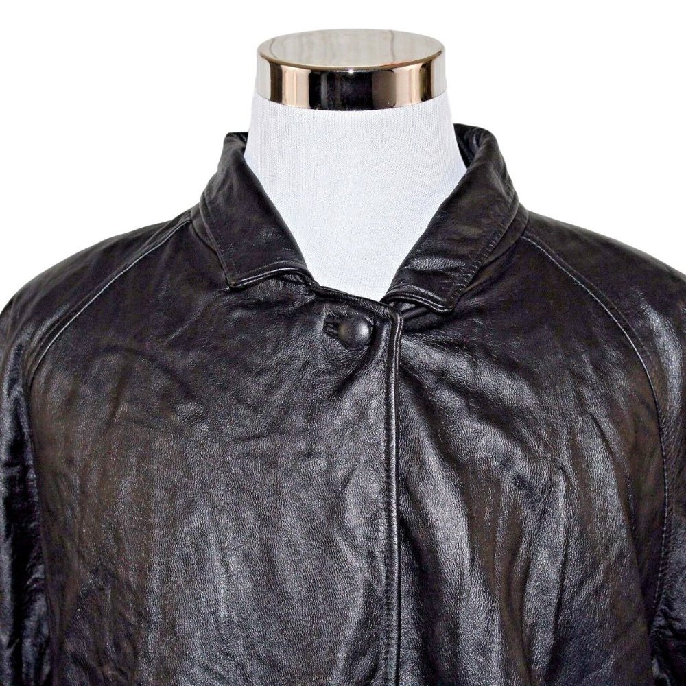 Wilson's Thinsulate 3M XL Insulated 3 Button Snap Black 100% Leather Jacket Coat - Picture 6 of 11